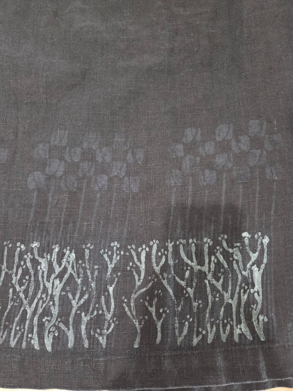 VTG 1996 Blue Fish Linen Maxi Skirt Black Sz 1 Painted Botanical Hem Lagenlook - Picture 3 of 16